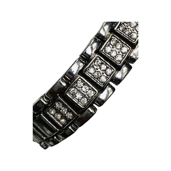 Silver Tone Rhinestone Watch Link Bracelet 7" Shimmering Trendy 90s - Picture 3 of 14